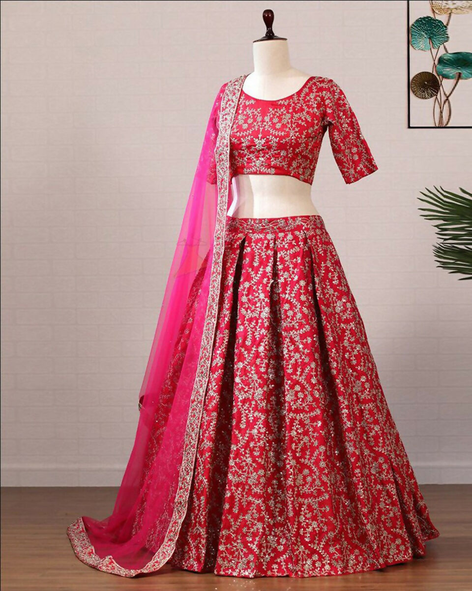 Jyoti Fashion Glamorous Rani Pink Silk 3MM Sequins with Coding Dori Embroidery Lehenga Choli with Dupatta | Grocsy