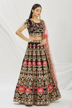 Purple Velvet Semi-Stitched Wedding Bridal Lehenga - Nimaya | Grocsy