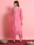 Vellora Blush Pink Silk Blend Readymade Suit with Embroidery Details | Grocsy