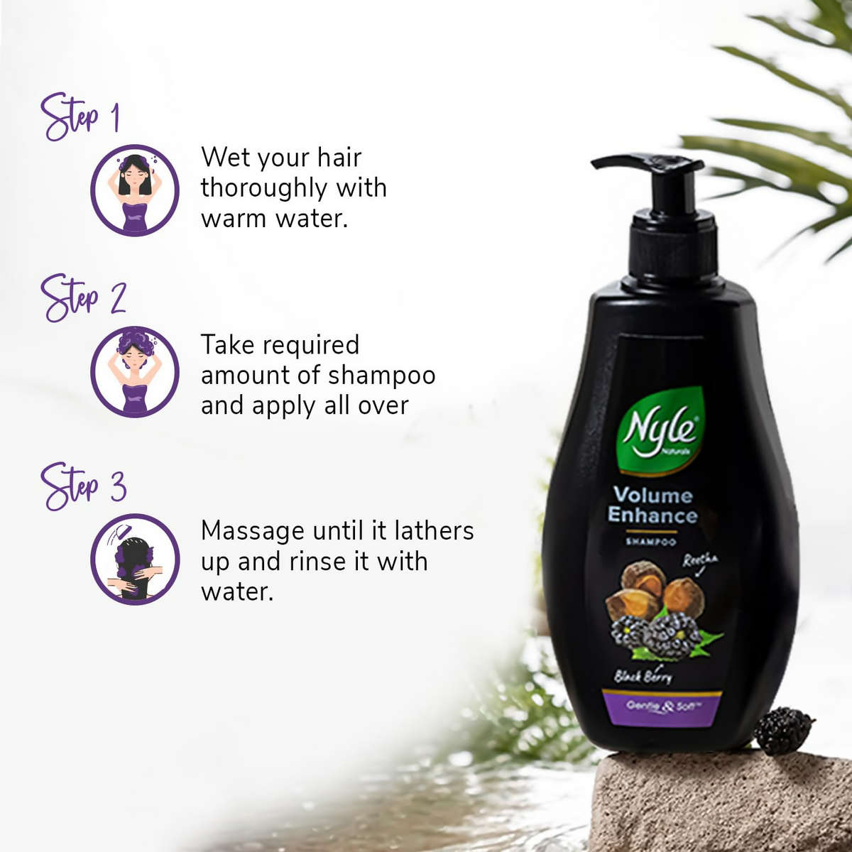 Nyle Naturals Volume Enhance Shampoo With Blackberry Reetha and Amla Gentle & Soft | Grocsy
