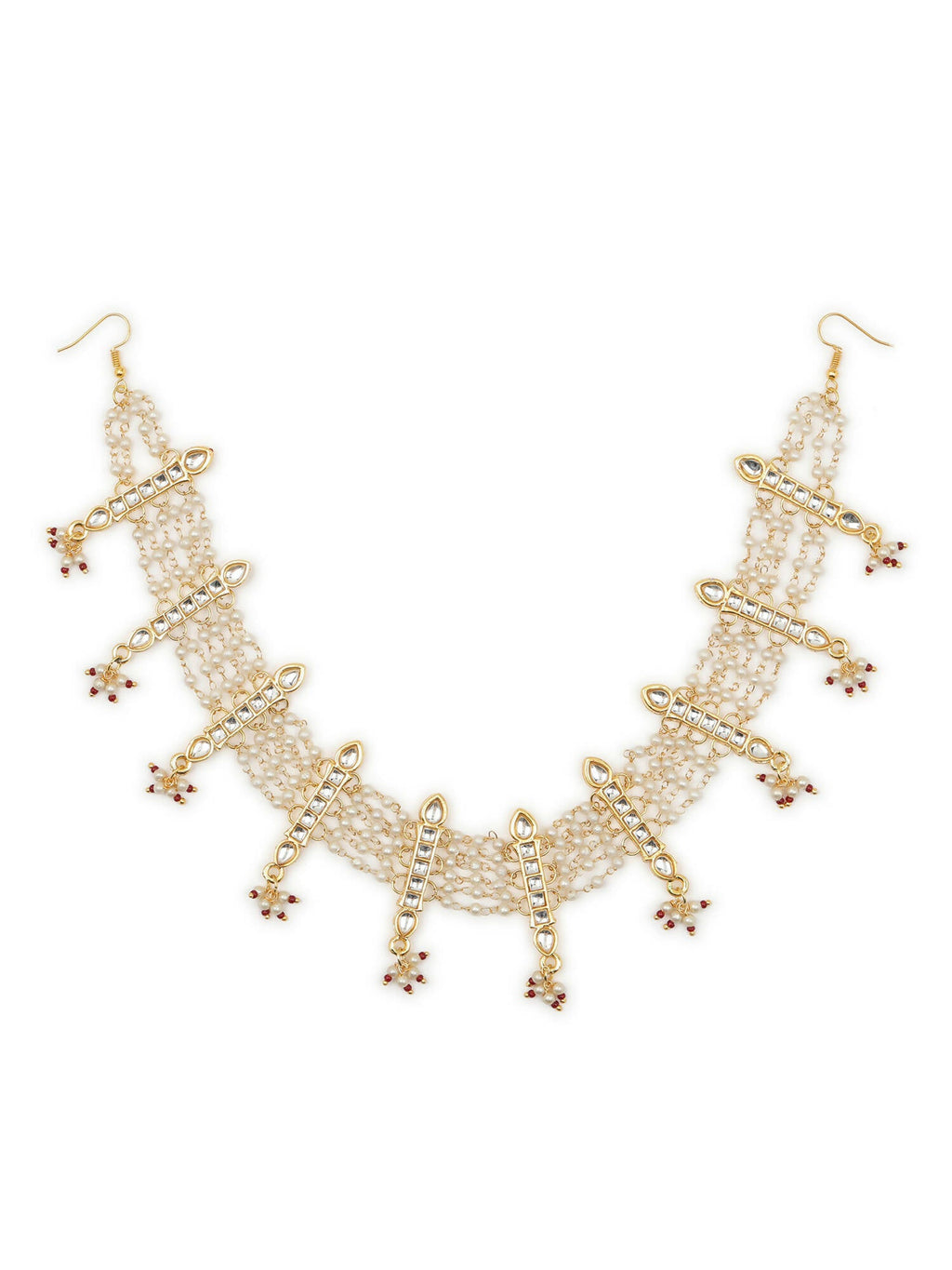 White Gold-Polished Kundan-Studded Beaded Matha Patti - Ruby Raang | Grocsy