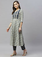 Miravan Women's Floral Printed Anarkali Pure Cotton Kurta With Palazzo Set | Grocsy