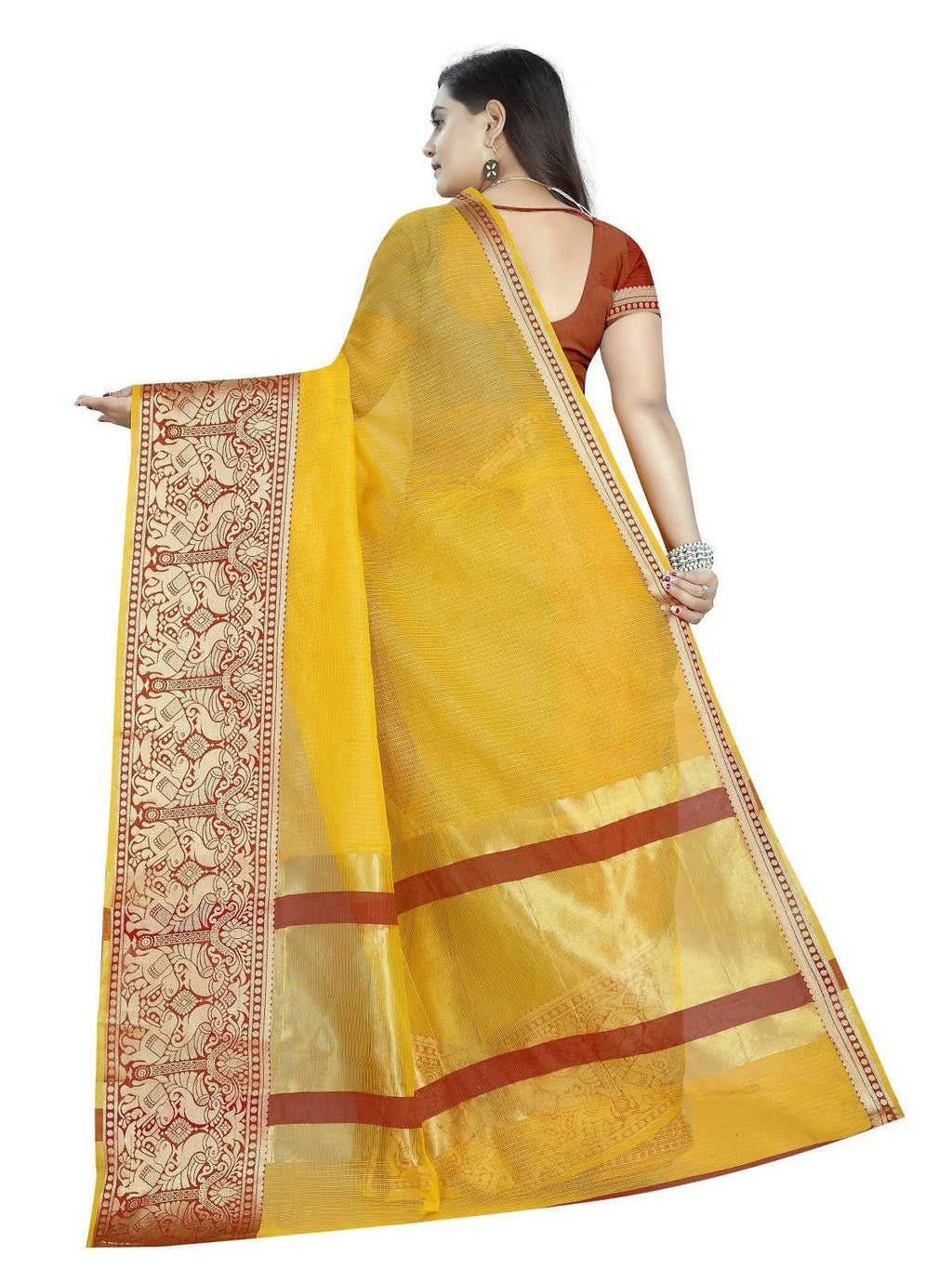 Vamika Banarasi Jaquard Yellow Weaving Saree | Grocsy