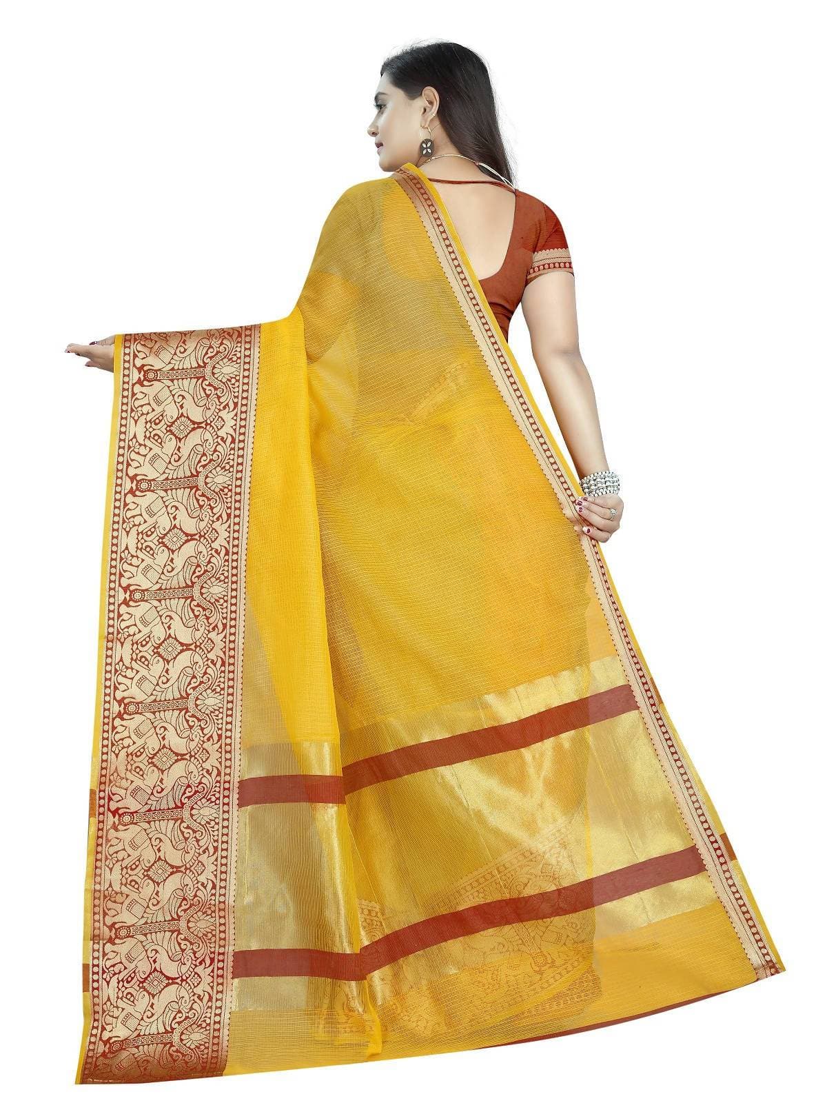 Vamika Banarasi Jaquard Yellow Weaving Saree | Grocsy