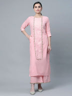 Ahalyaa Women's Baby Pink Pure Cotton Printed Kurta Palazzo Set | Grocsy