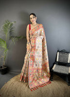 Joban Fashion Cream Banarasi Soft Silk Woven Saree | Grocsy