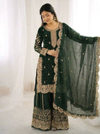 Teeya Creation Womens New Trendy Embroidery Coding And Sequence Work Green Kurta Set | Grocsy