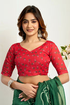 Vastranavya Green Digital Printed Linen Ready To Wear Designer Saree with Unstitched Blouse | Grocsy