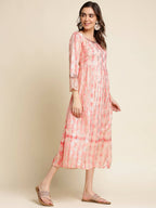 Peach Cotton Paisley Printed Fit & Flare Dress - Yukti | Grocsy
