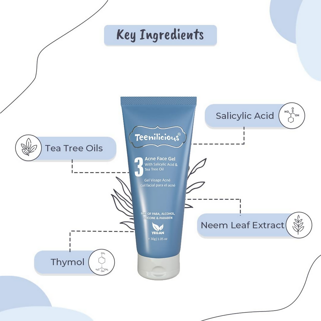 Teenilicious Acne Face Gel With 2% Salicylic Acid & Tea Tree Oil | Grocsy