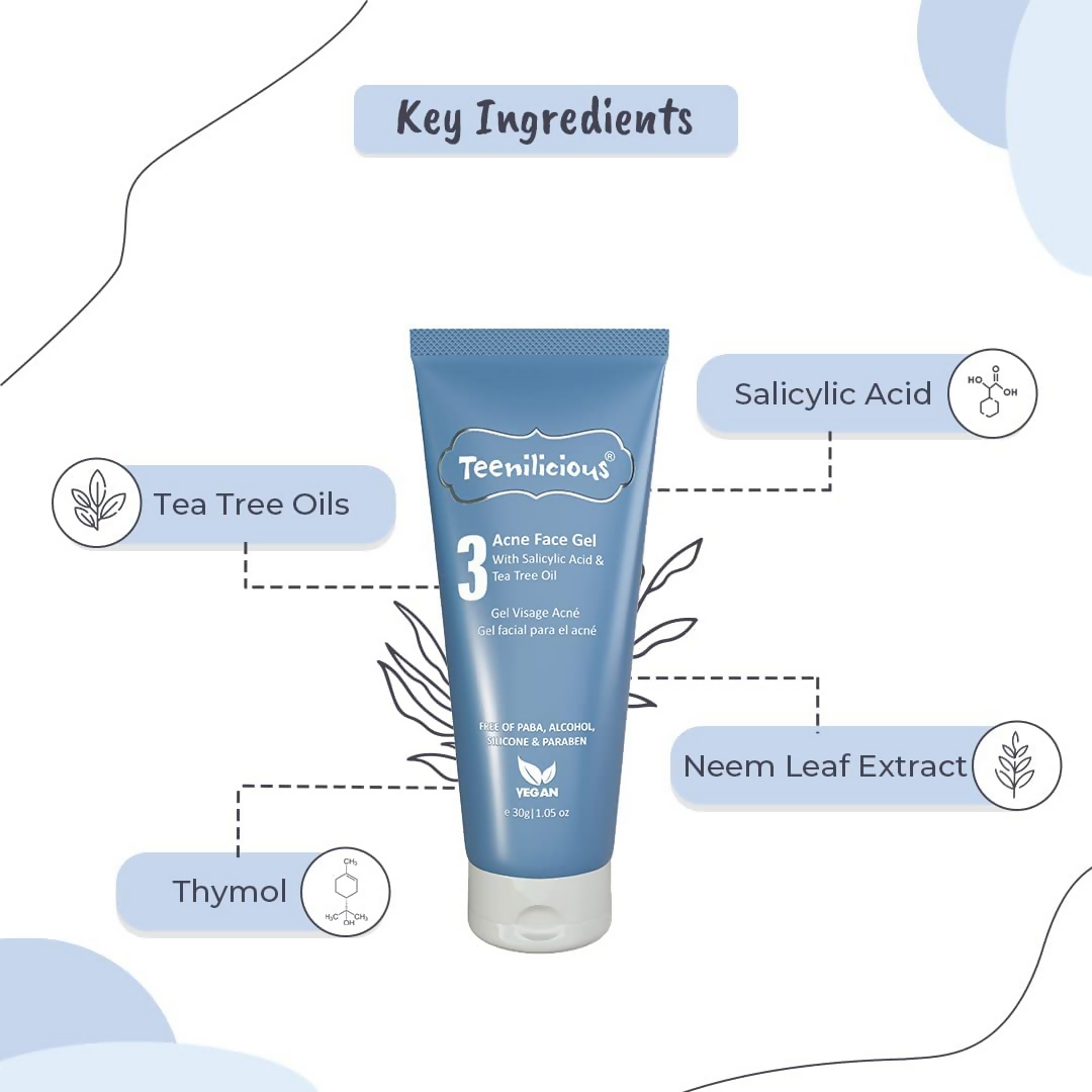 Teenilicious Acne Face Gel With 2% Salicylic Acid & Tea Tree Oil | Grocsy