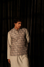 Grey Viscose Designer Printed Men's Kurta Set with Koti - Mahotsav | Grocsy