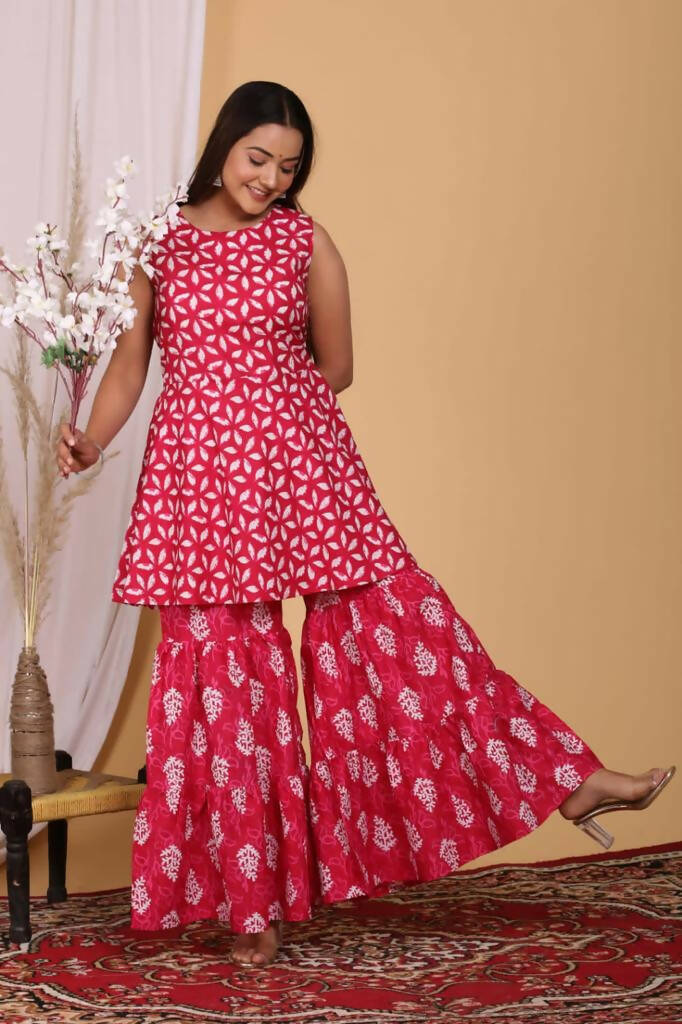 Vamika Women Printed Cotton Pink Party Wear/Casual Wear Kurta Set/Suit | Grocsy