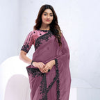Dark Mauve Crush Pure Silk Sequence With Hand Work Saree With Unstitched Blouse - Norita Swaraa | Grocsy