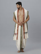 Indian Clothing Ramraj Cotton Mens Pure Cotton 5 Khan Jari 9 + 5 Kora Panchakacham Dhoti With Angavastram Set | Grocsy
