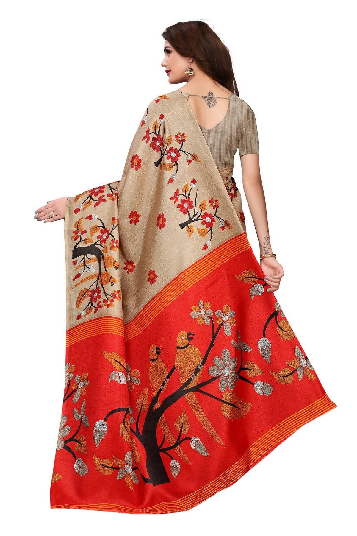 Vamika Chiku Kalamkari With Jhalar Khadi Silk Saree | Grocsy