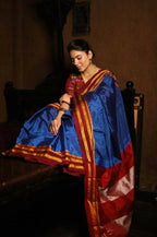 Very Much Indian Handloom Cotton Viscose Ilkal Saree - Royal Blue | Grocsy