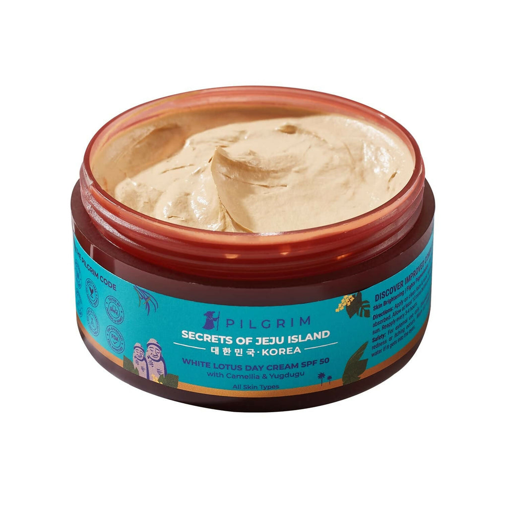 Pilgrim Korean White Lotus Day Cream SPF 50 With Camellia And Yugdugu | Grocsy