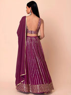 Tulsi Art Marvelous Wine Sequins Georgette Reception Wear Lehenga Choli | Grocsy