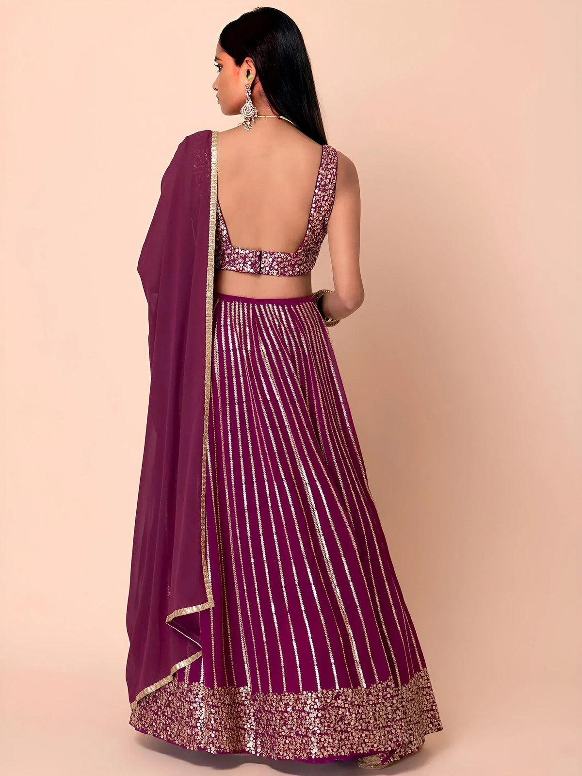Tulsi Art Marvelous Wine Sequins Georgette Reception Wear Lehenga Choli | Grocsy