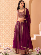 Tulsi Art Marvelous Wine Sequins Georgette Reception Wear Lehenga Choli | Grocsy