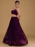 Tulsi Art Awesome Purple Sequins Georgette Sangeet Wear Lehenga Choli | Grocsy