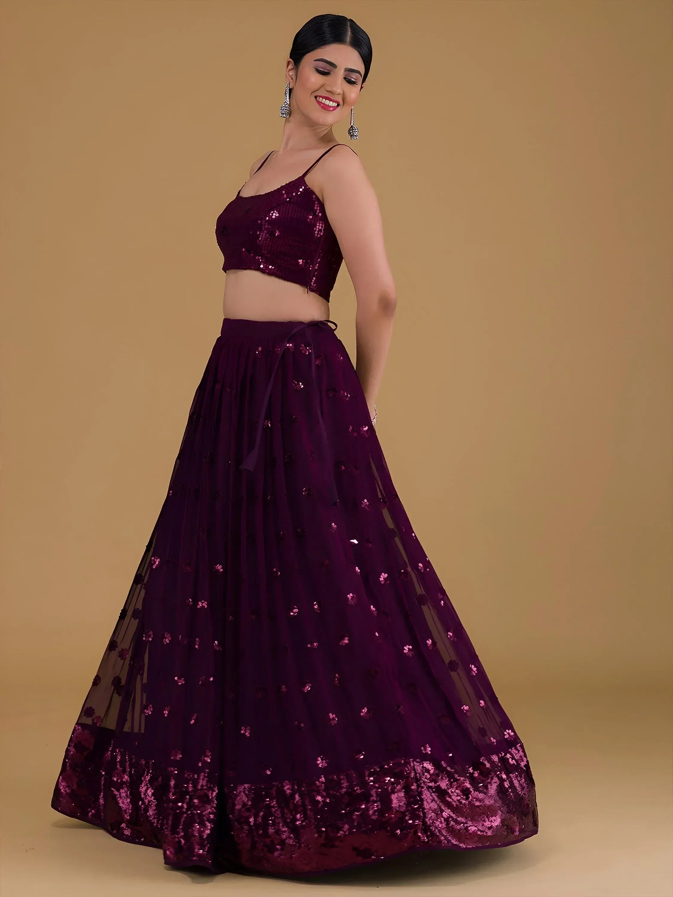 Tulsi Art Awesome Purple Sequins Georgette Sangeet Wear Lehenga Choli | Grocsy
