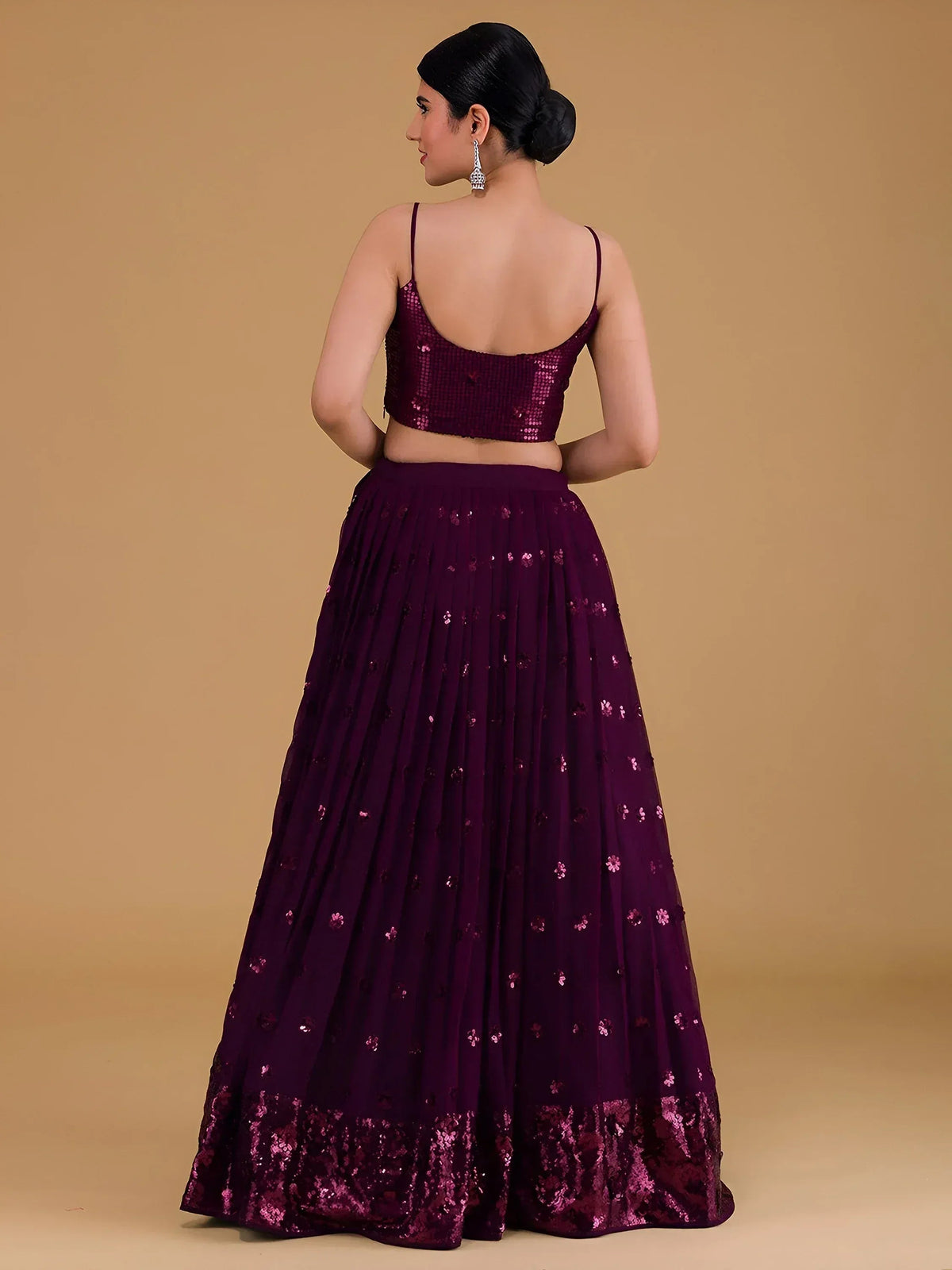 Tulsi Art Awesome Purple Sequins Georgette Sangeet Wear Lehenga Choli | Grocsy
