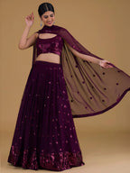 Tulsi Art Awesome Purple Sequins Georgette Sangeet Wear Lehenga Choli | Grocsy