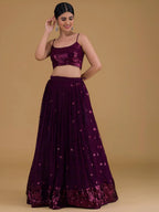 Tulsi Art Awesome Purple Sequins Georgette Sangeet Wear Lehenga Choli | Grocsy