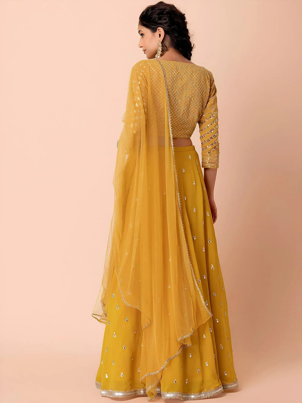 Tulsi Art Attractive Yellow Sequins Georgette Haldi Wear Lehenga Choli | Grocsy