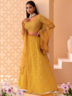 Tulsi Art Attractive Yellow Sequins Georgette Haldi Wear Lehenga Choli | Grocsy
