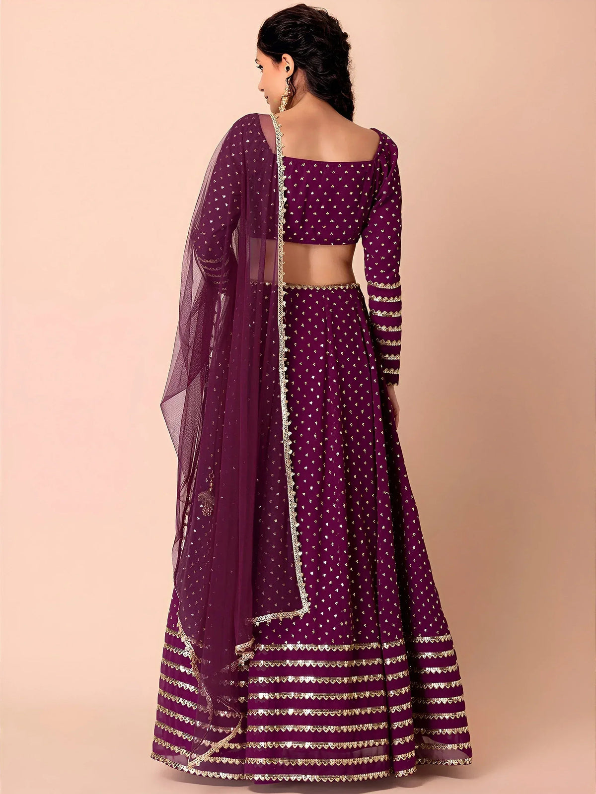 Tulsi Art Alluring Purple Sequins Georgette Bridesmaid Lehenga Choli With Dupatta | Grocsy