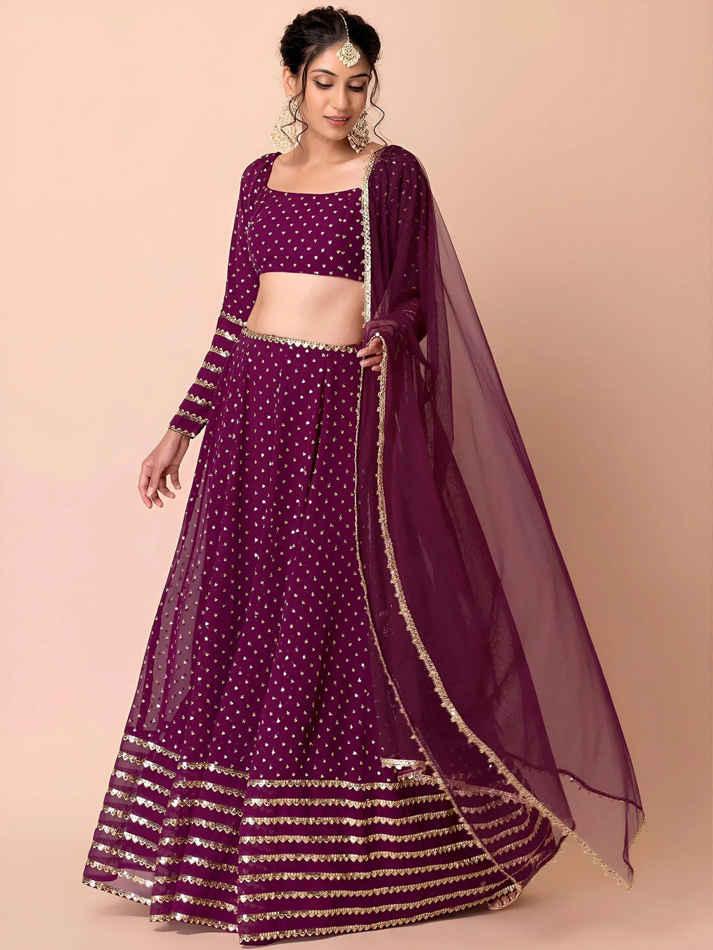 Tulsi Art Alluring Purple Sequins Georgette Bridesmaid Lehenga Choli With Dupatta | Grocsy