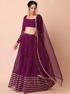 Tulsi Art Alluring Purple Sequins Georgette Bridesmaid Lehenga Choli With Dupatta | Grocsy