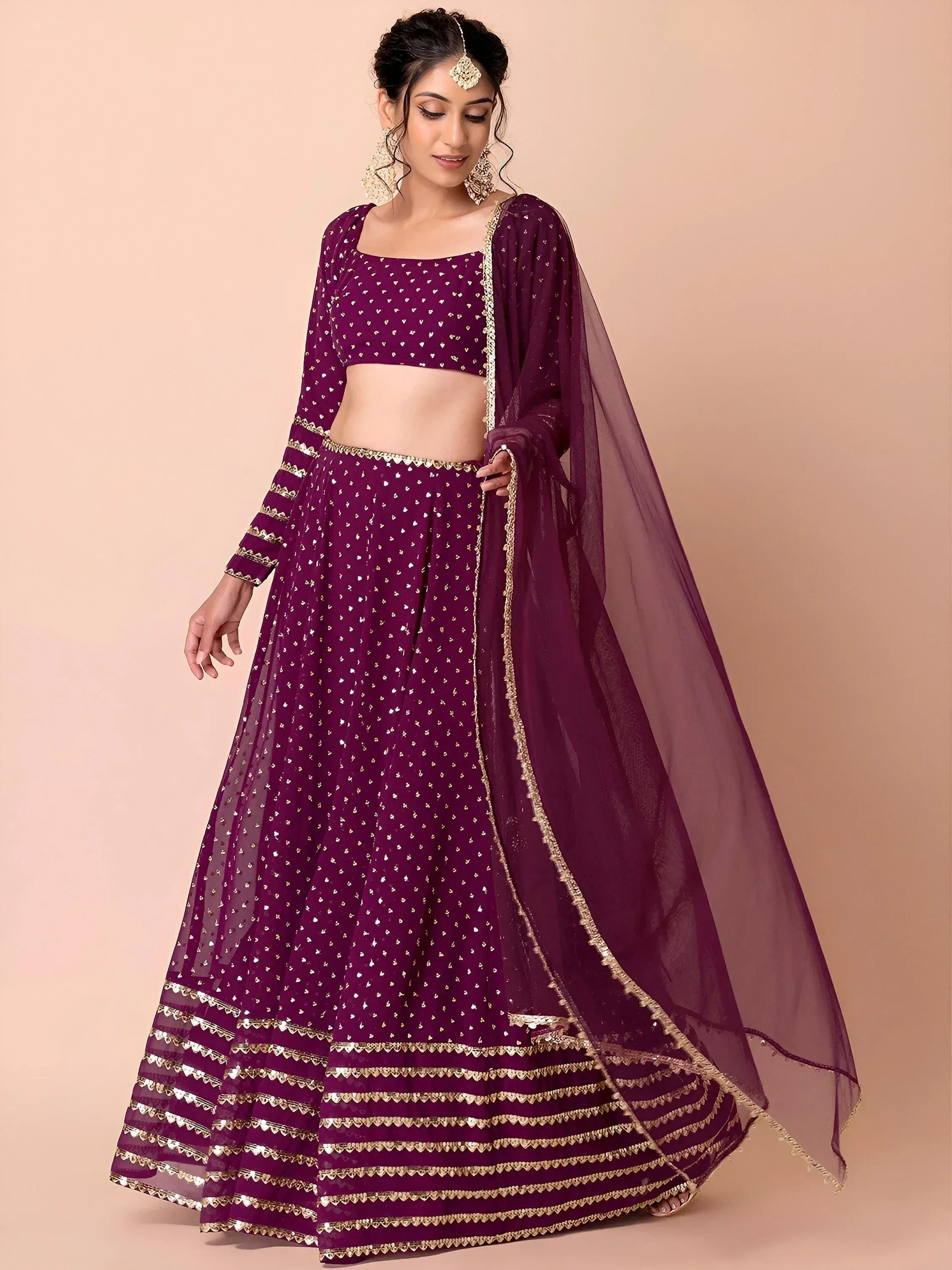 Tulsi Art Alluring Purple Sequins Georgette Bridesmaid Lehenga Choli With Dupatta | Grocsy