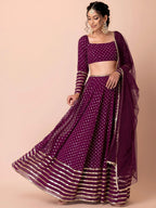 Tulsi Art Alluring Purple Sequins Georgette Bridesmaid Lehenga Choli With Dupatta | Grocsy