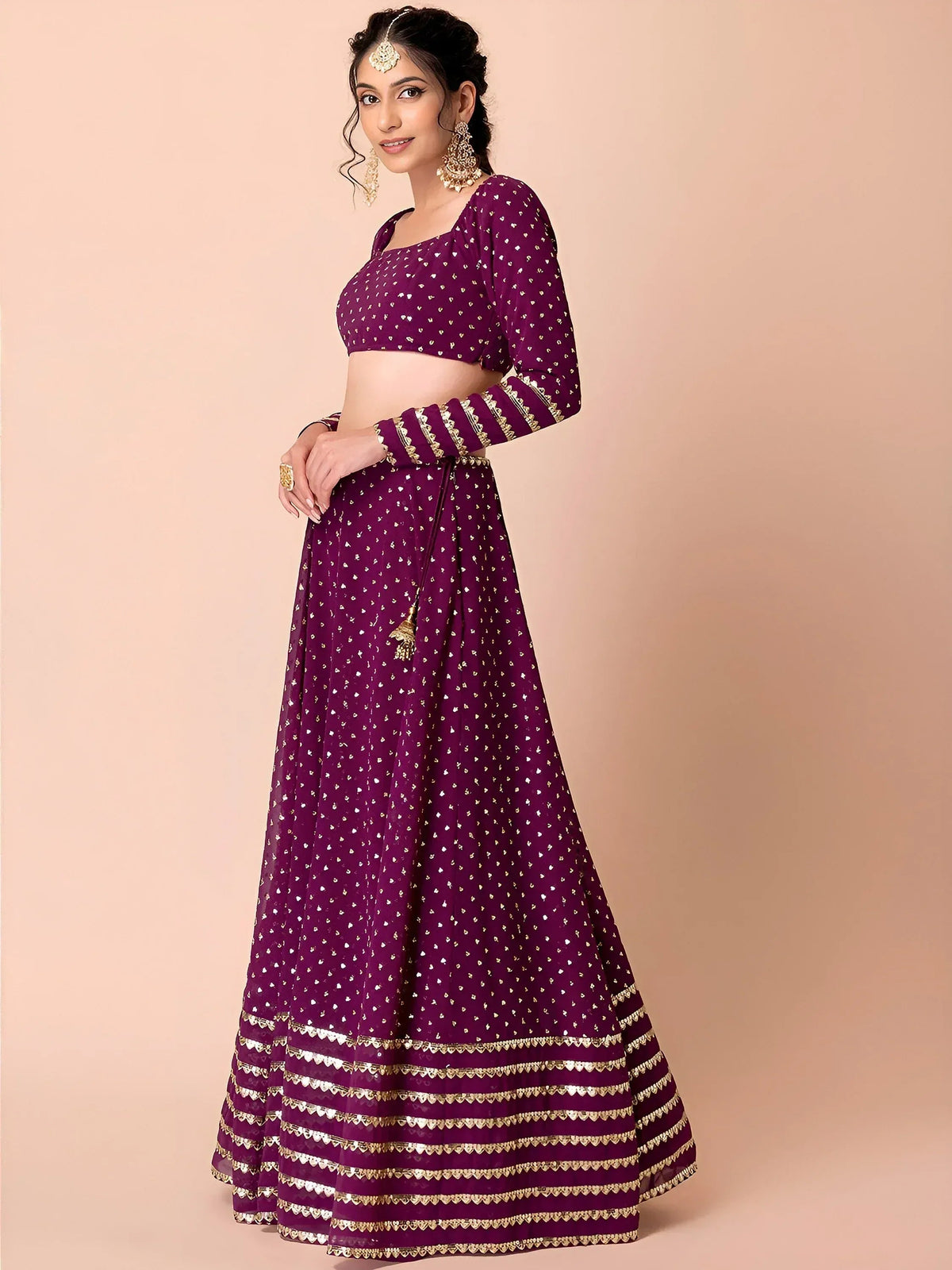 Tulsi Art Alluring Purple Sequins Georgette Bridesmaid Lehenga Choli With Dupatta | Grocsy