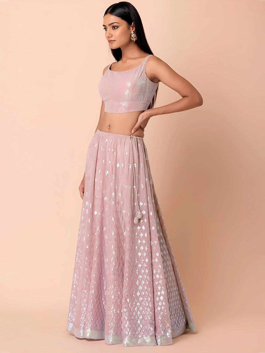 Tulsi Art Astonishing Pink Embroidered Georgette Party Wear Lehenga Choli | Grocsy
