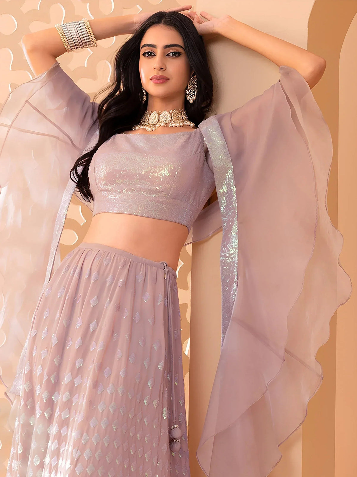 Tulsi Art Astonishing Pink Embroidered Georgette Party Wear Lehenga Choli | Grocsy