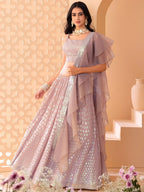 Tulsi Art Astonishing Pink Embroidered Georgette Party Wear Lehenga Choli | Grocsy