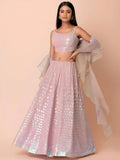 Tulsi Art Astonishing Pink Embroidered Georgette Party Wear Lehenga Choli | Grocsy