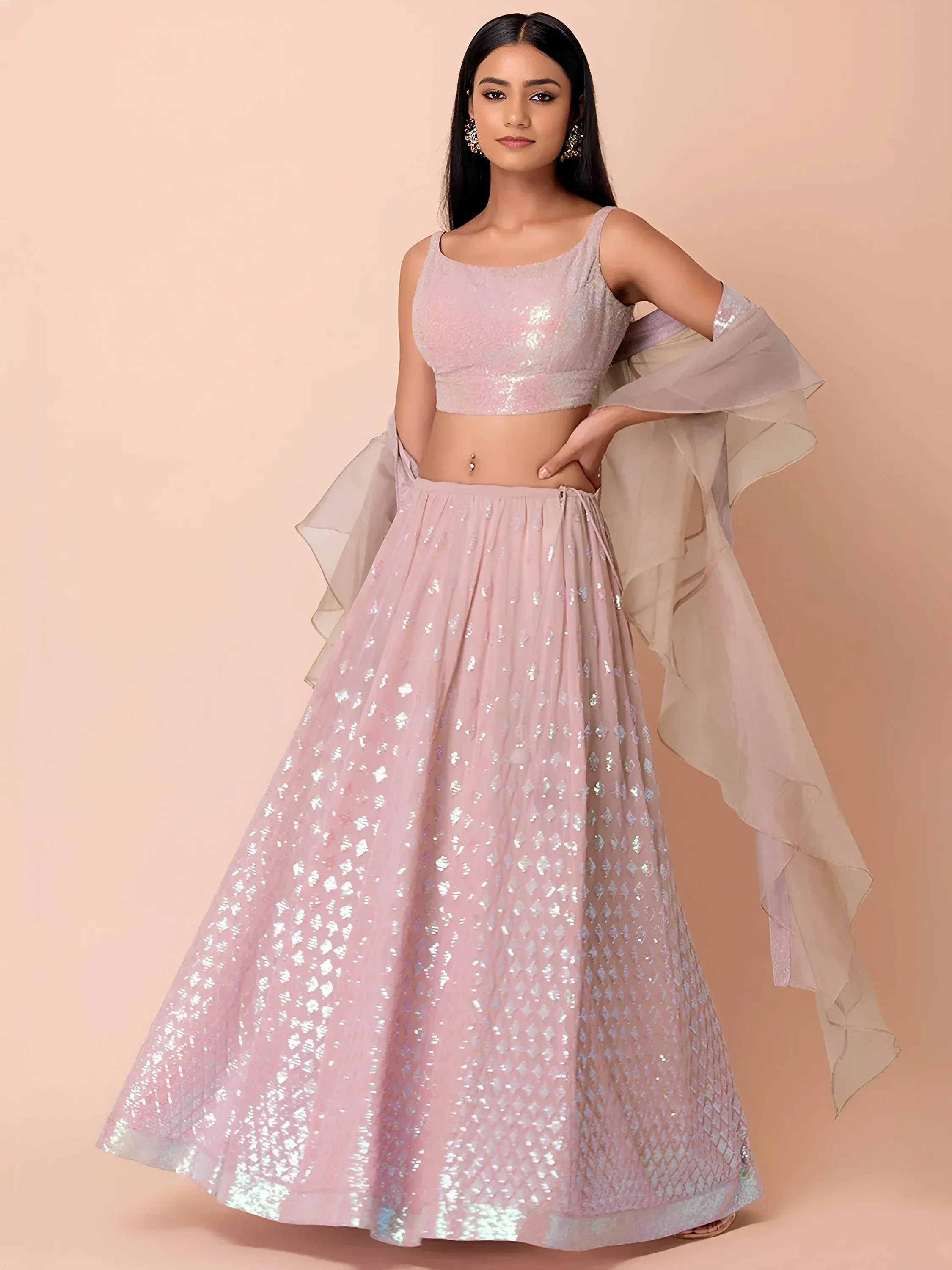 Tulsi Art Astonishing Pink Embroidered Georgette Party Wear Lehenga Choli | Grocsy