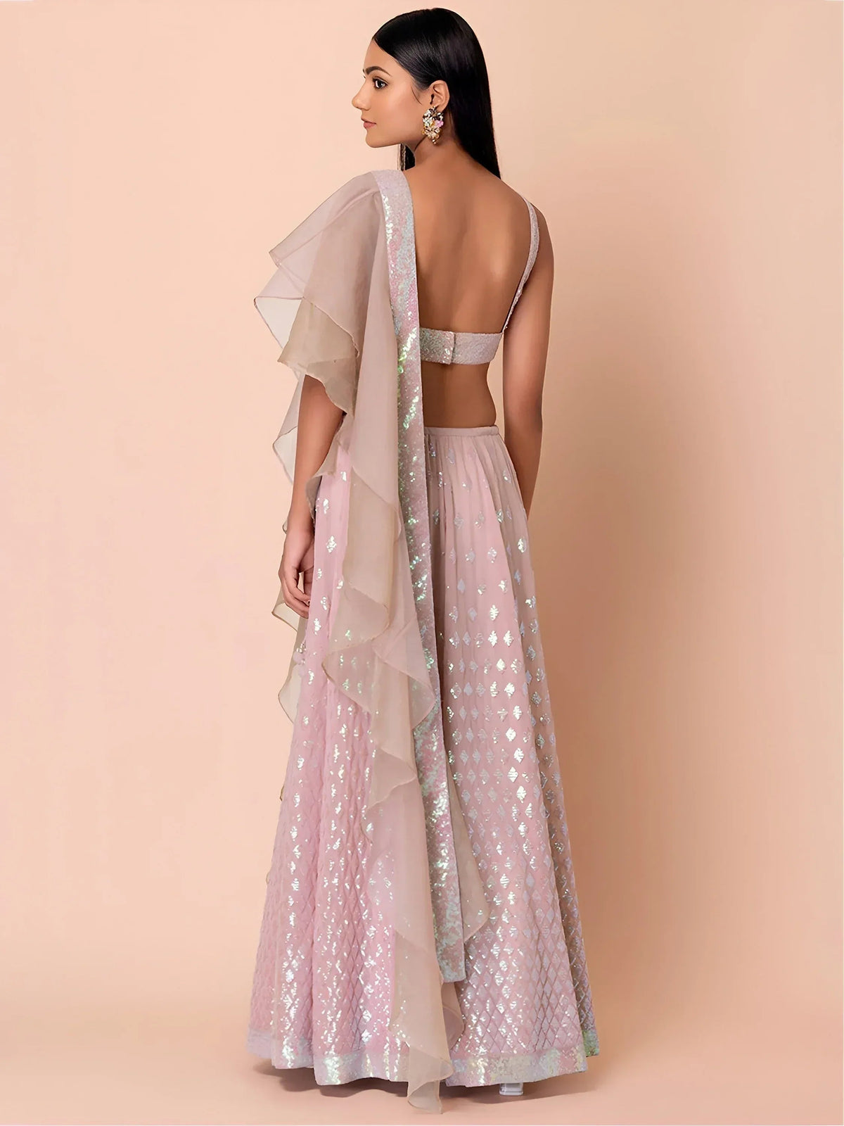 Tulsi Art Astonishing Pink Embroidered Georgette Party Wear Lehenga Choli | Grocsy