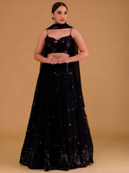 Tulsi Art Outstanding Black Sequins Georgette Party Wear Lehenga Choli | Grocsy