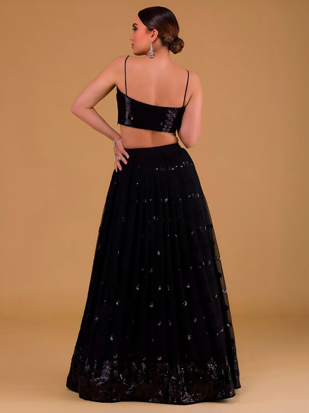 Tulsi Art Outstanding Black Sequins Georgette Party Wear Lehenga Choli | Grocsy