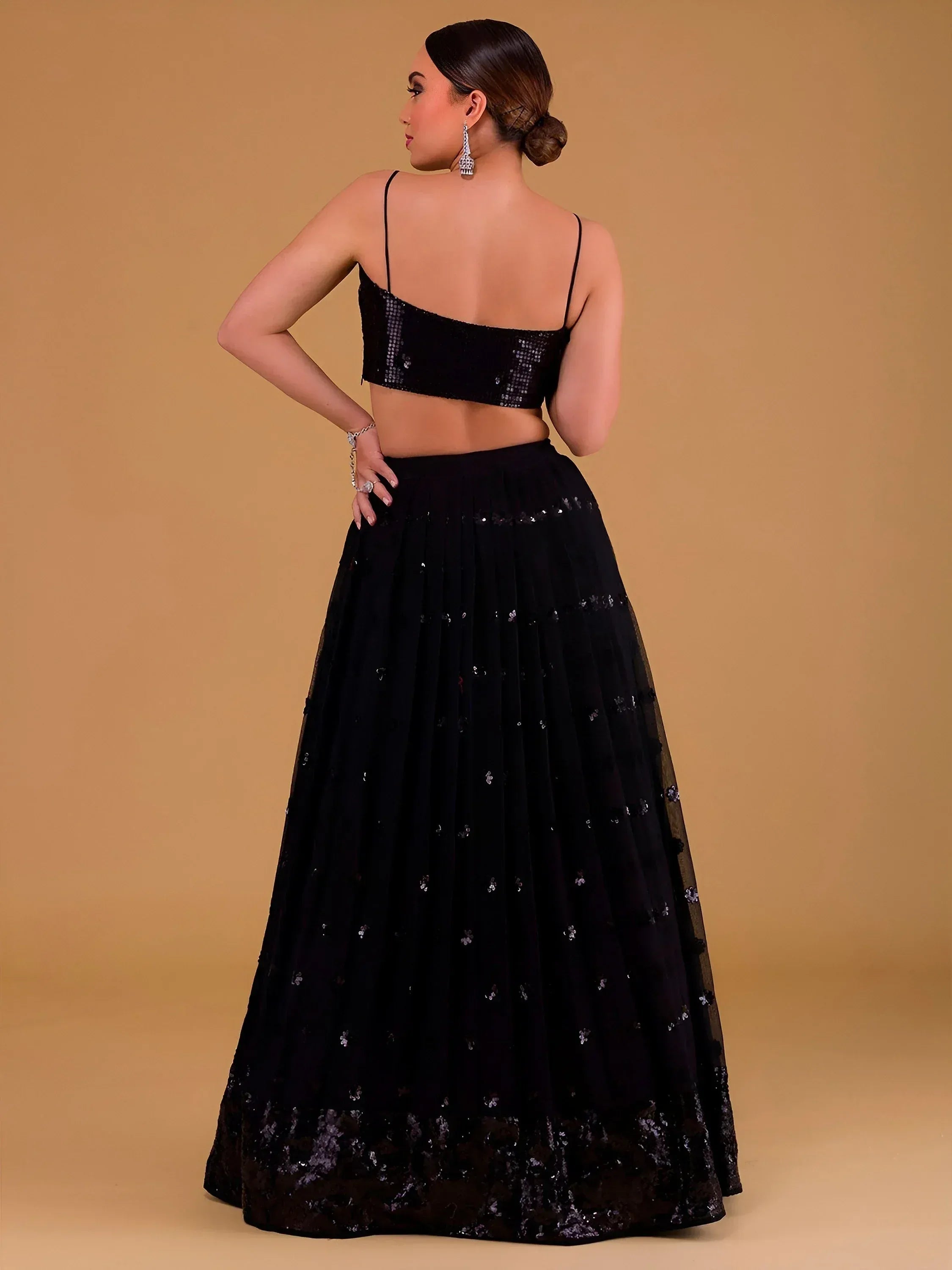 Tulsi Art Outstanding Black Sequins Georgette Party Wear Lehenga Choli | Grocsy
