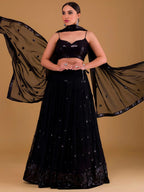 Tulsi Art Outstanding Black Sequins Georgette Party Wear Lehenga Choli | Grocsy