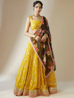 Tulsi Art Awesome Yellow Sequins Georgette Festival Wear Lehenga Choli | Grocsy