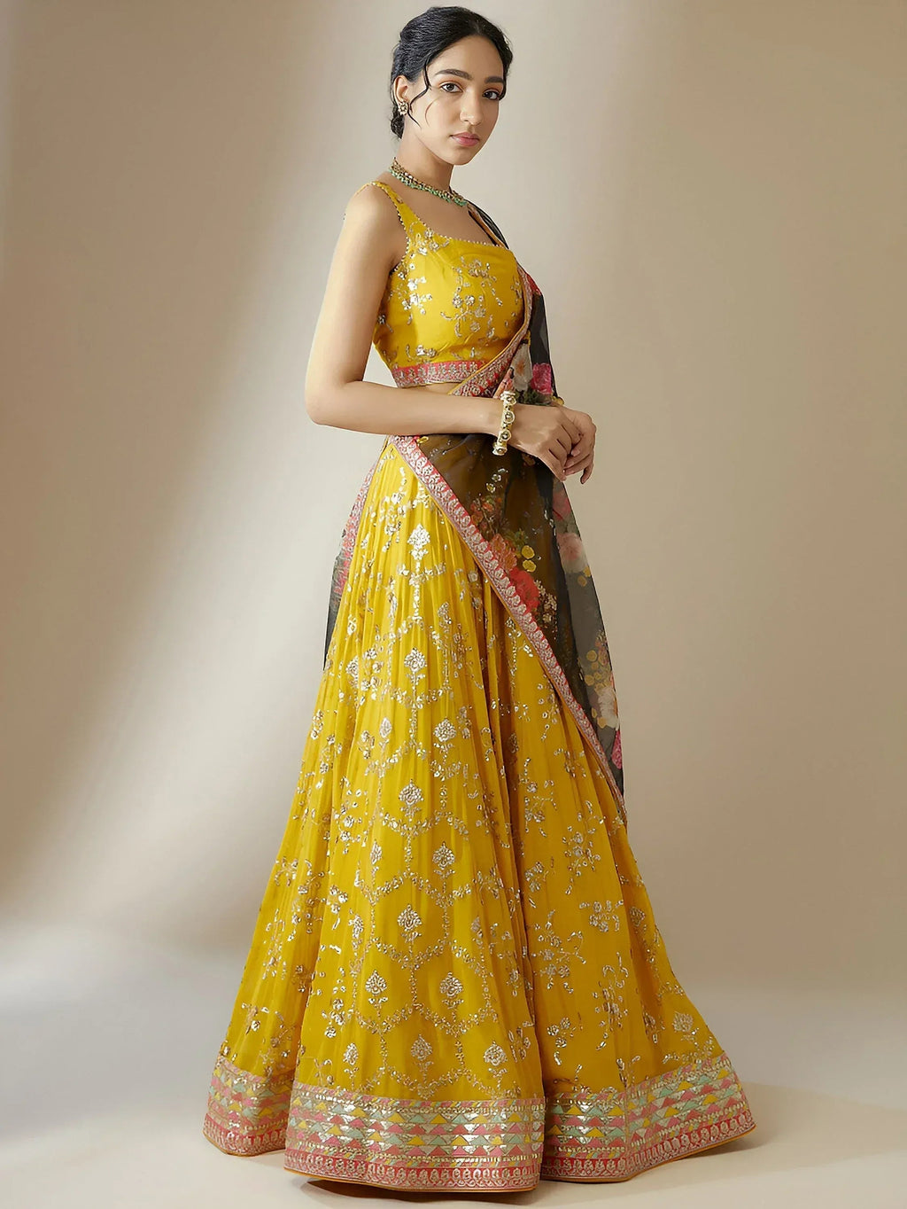 Tulsi Art Awesome Yellow Sequins Georgette Festival Wear Lehenga Choli | Grocsy